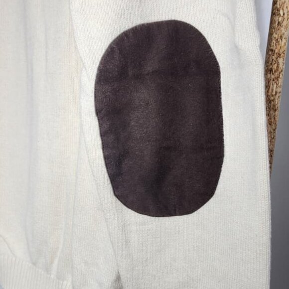 Chaps Men’s XXL Cotton Mock Neck Sweater Cream Elbow Patches Button Pullover - Picture 4 of 11